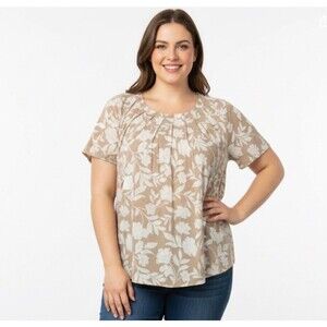 Lauren Conrad Top Shirred Pleated Shell Print Women's 2X Peasant Flowy Beachy